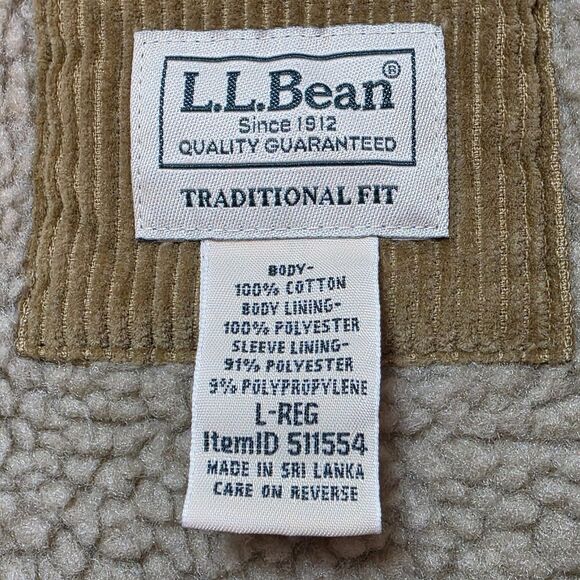 LL Bean Men’s 1912 Heritage Lined Shirt Jac Shacket Corduroy Tan L Regular - Picture 5 of 13